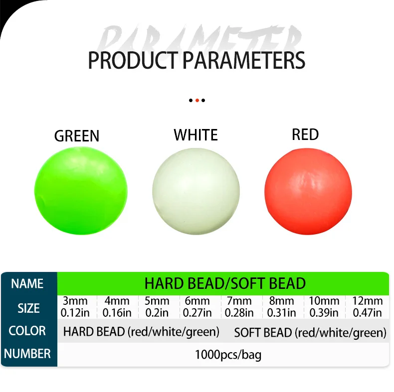 1000pcs/lot Fishing Floats Beads 3-12MM Hard/Soft Luminous Space Bean Round Float Balls Fishing Tools Accessory