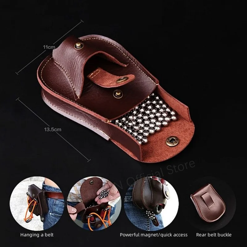 Black/brown Slingshot Steel Ball Carrying Storage Bag Handmade Leather Multifunctional Magnetic Suction Integrated Waist Bag