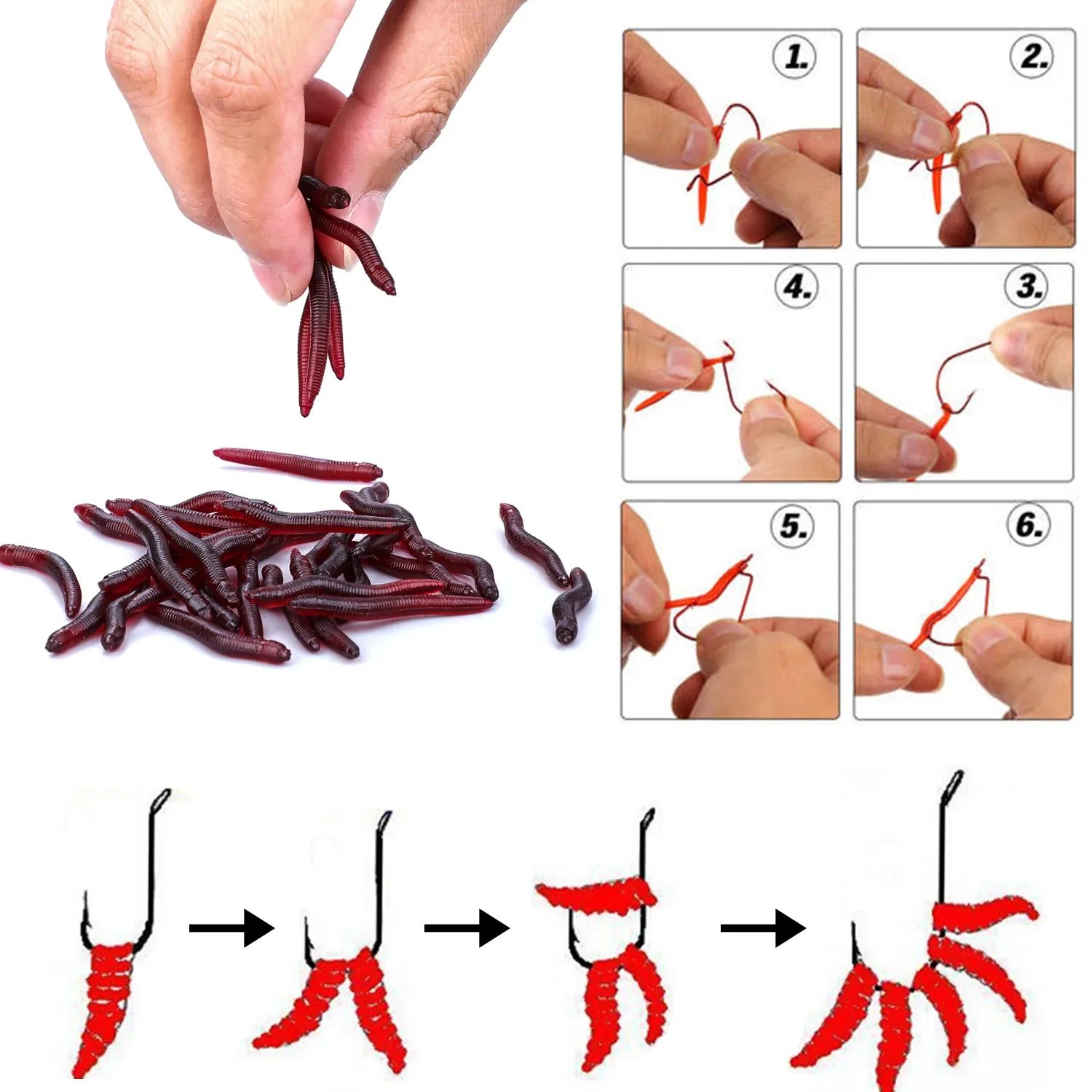 Sougayilang Fishing Lures Lifelike Fishy Smell Red Soft Lures Simulation Luminous Worms Artificial Fishing Lure Fishing Tackle