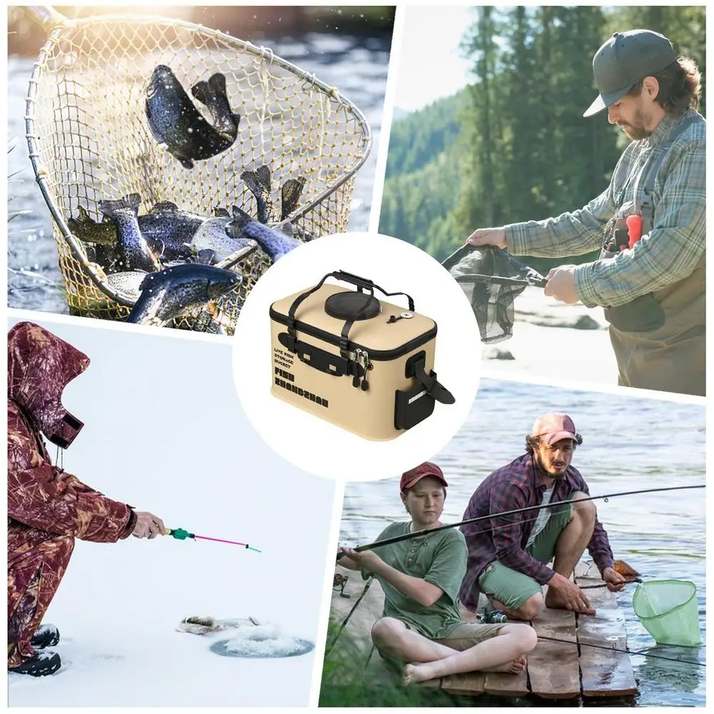 Foldable Live Fish Bucket Fishing Bucket Outdoor Multifunctional EVA Fishing Bag Live Fish Bait Bucket Wild Fishing Bucket