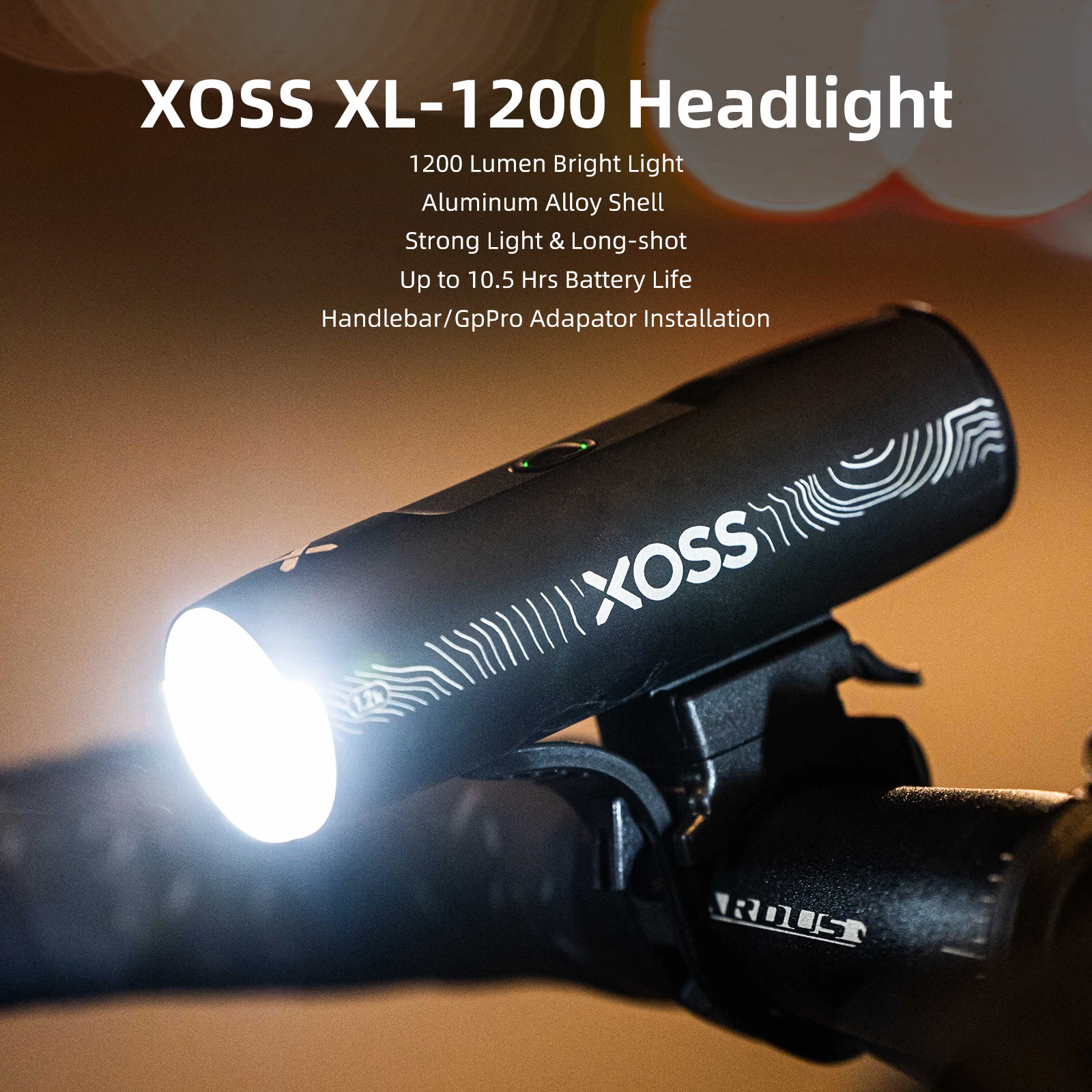 XOSS XL1200 Headlight 200-1200 Lm Bike Light Waterproof Rechargeable Front Lamp Bicycle Light Aluminum Ultralight Flashlight