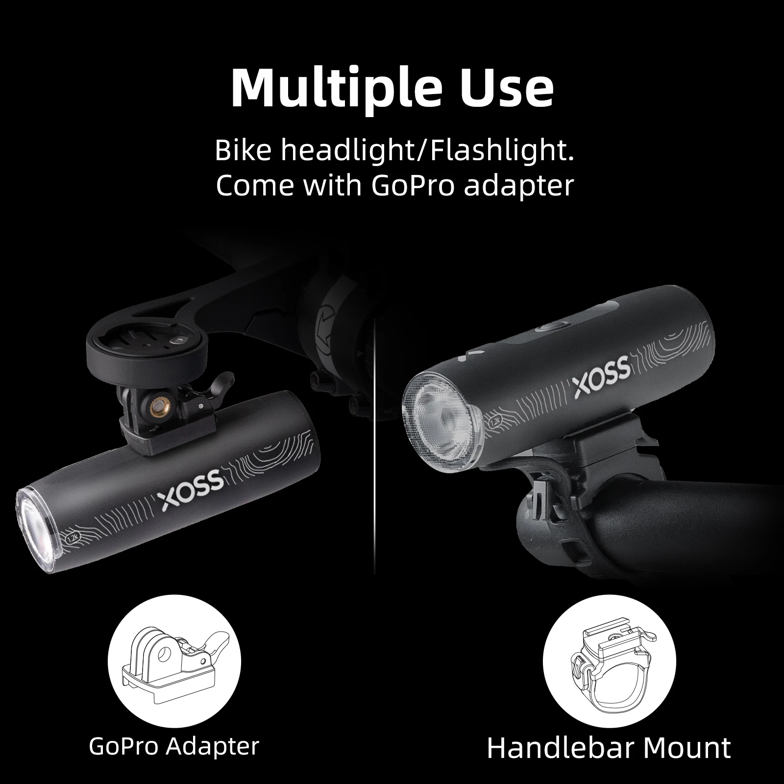 XOSS XL1200 Headlight 200-1200 Lm Bike Light Waterproof Rechargeable Front Lamp Bicycle Light Aluminum Ultralight Flashlight