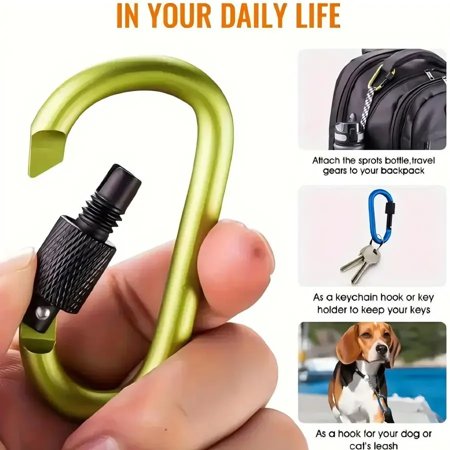 ZHUOHUA Carabiner Clips with Screw Gate,10 Pcs 3" Aluminum Carabiner D Shape Buckle Pack,Keychain Clip,Spring Snap Hook Buckle