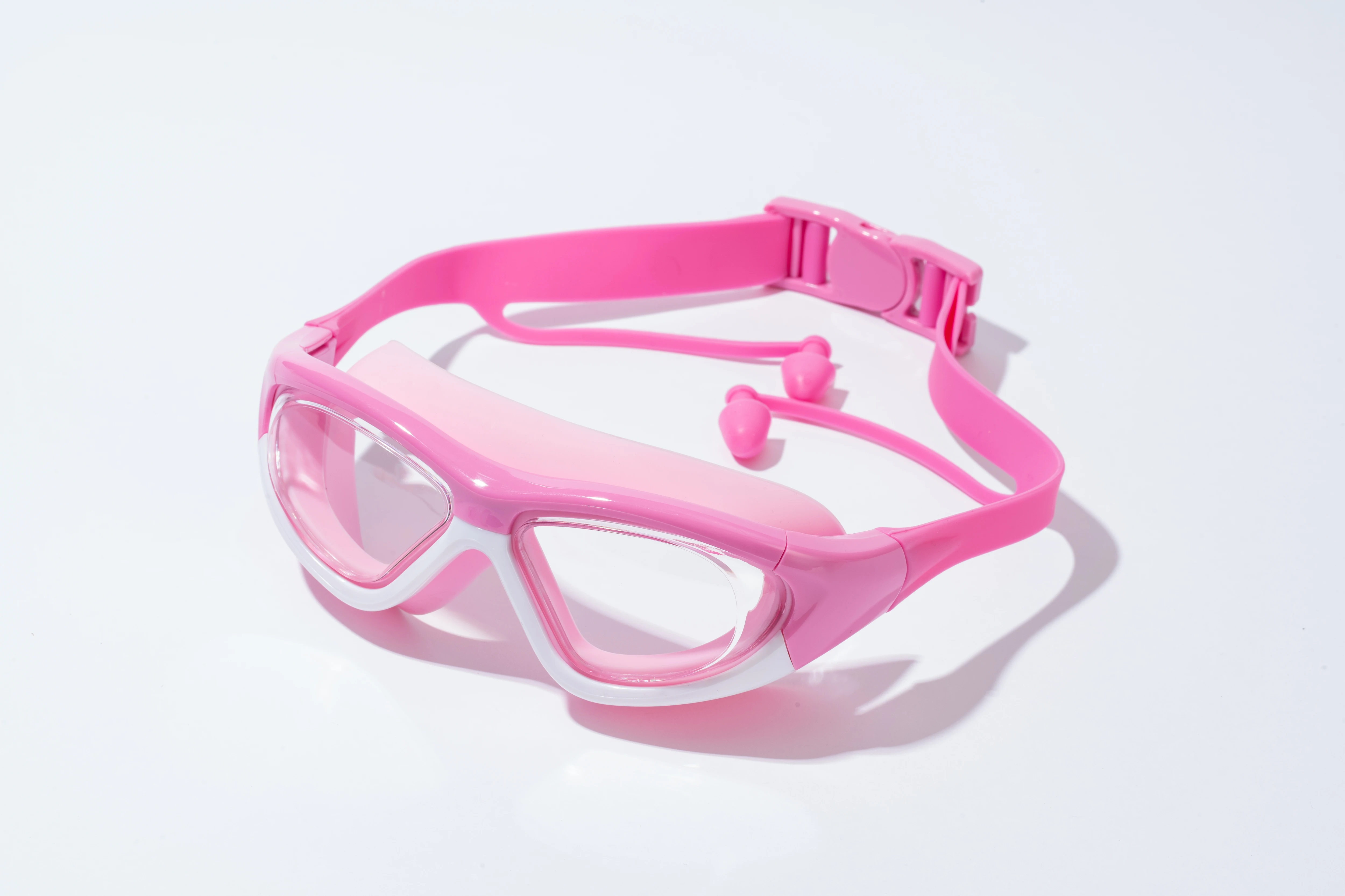 Children's High-definition Waterproof And Anti Fog Swimming Large Frame Glasses, Convenient Goggles Silicone Connected Earplugs