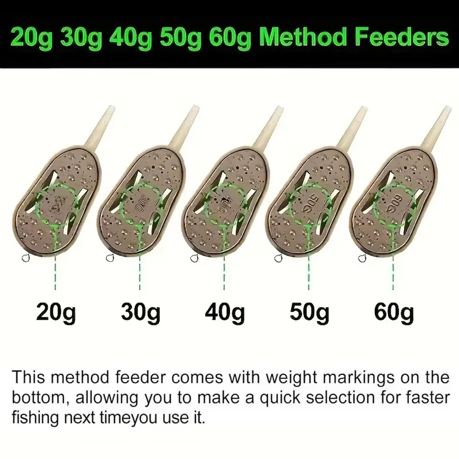 2pcs/3pcs/6pcsCarp Fishing Method Feeders,20g/30g/40g/50g/60g Fishing Feeders with Quick Realease Mould,Carp Fishing Accessories