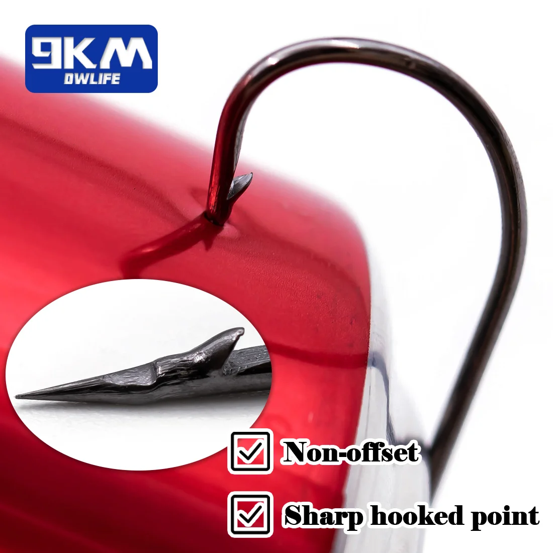 9KM 50Pcs Fishing Worm Hooks Offset EWG Hooks High Carbon Steel for Bass Barbed Shank Saltwater