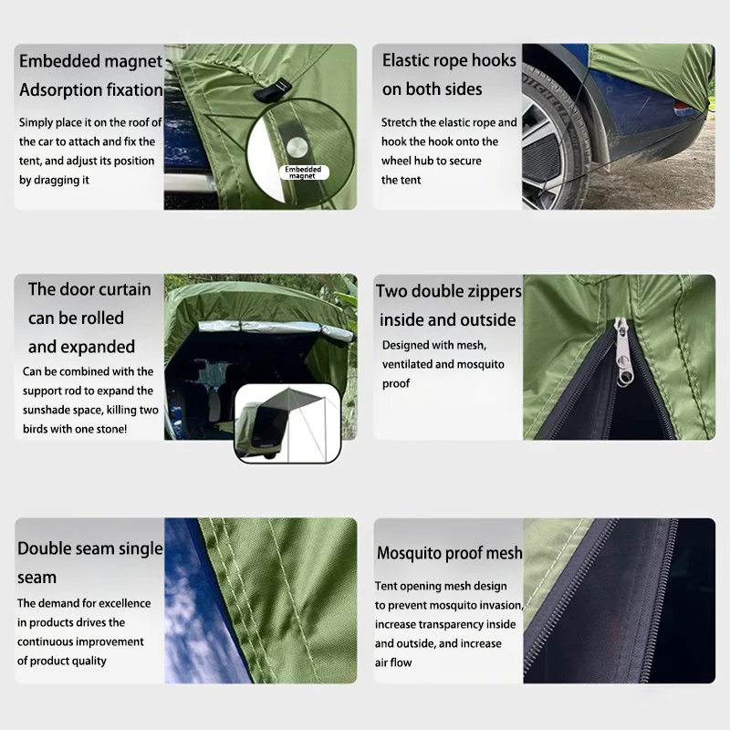 Outdoor Car Rear Tent Camping Picnic Car Rear Tent with Canopy Car Rear Extension Tent Sunshine-Proof Rain-Proof Car Rear Tent