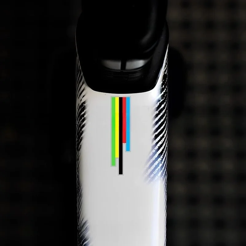 2-Piece UCI Champion Rainbow Sticker - Waterproof and Durable Vinyl Bike Frame, Front Fork, Upper Tube and Handlebar Sticker