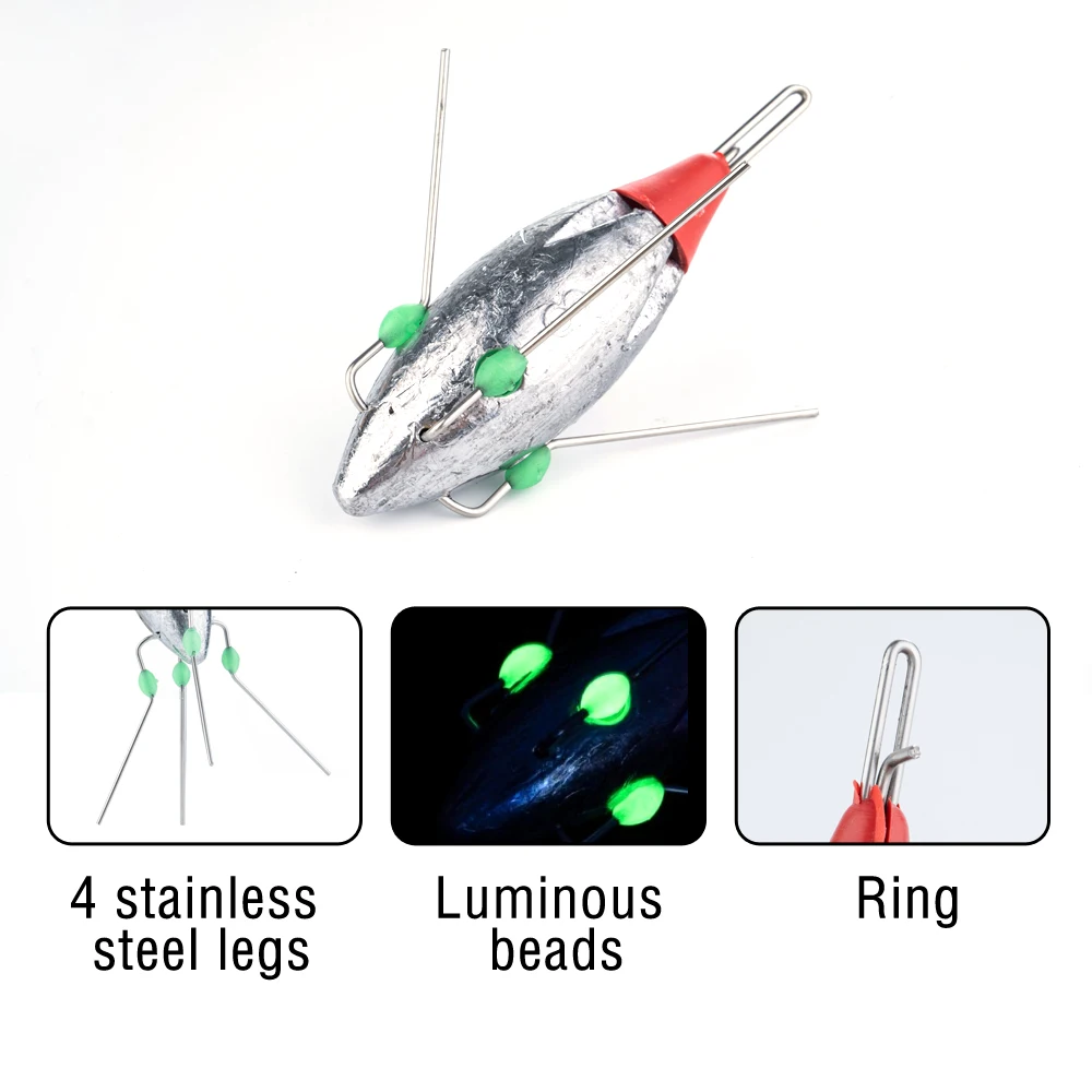 3Pcs Sputnik Fishing Sinker 3oz-8oz Surf Fishing Weight with Glow Bead Fast Sinking Casting Sinkers Catfish Beach Spider Weights
