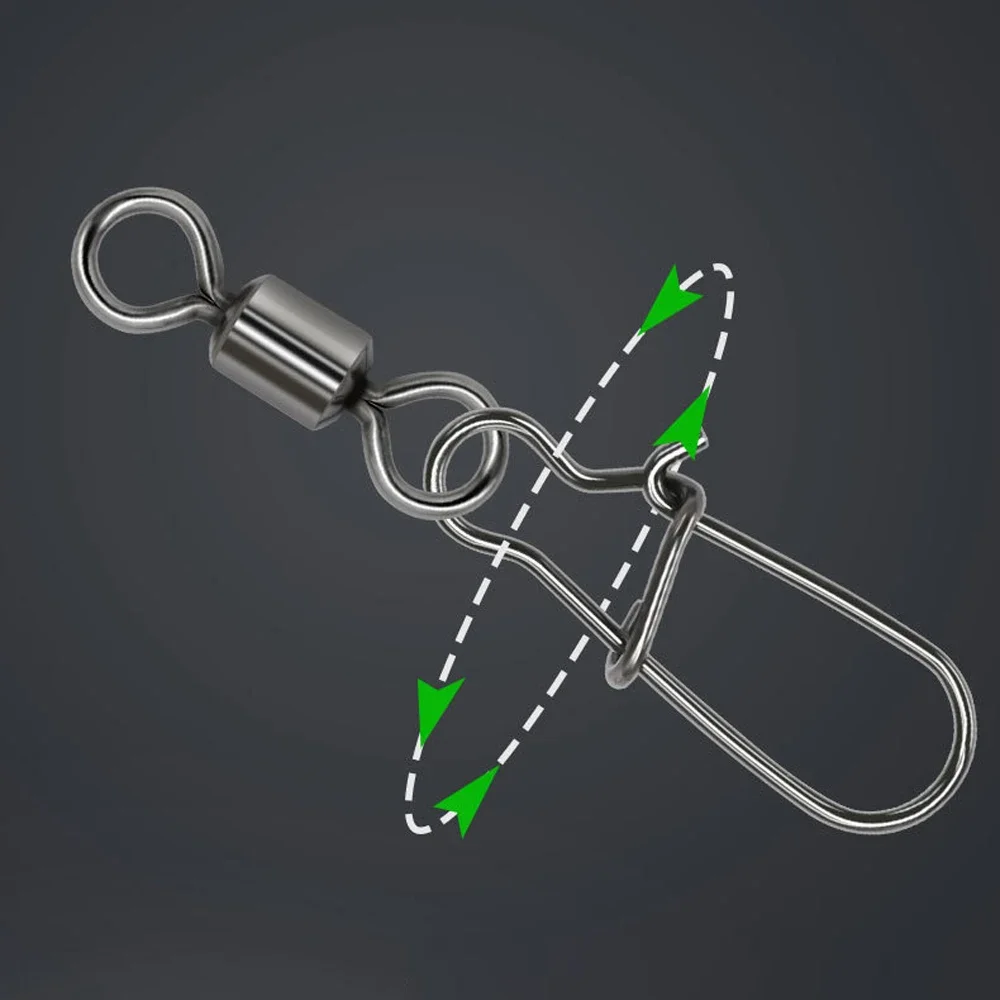DNDYUJU 50pcs Pike Fishing Accessories Connector Pin Bearing Rolling Swivel Stainless Steel Snap Fishhook Lure Swivels Tackle