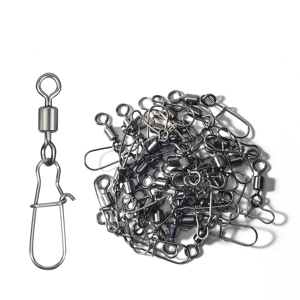 DNDYUJU 50pcs Pike Fishing Accessories Connector Pin Bearing Rolling Swivel Stainless Steel Snap Fishhook Lure Swivels Tackle