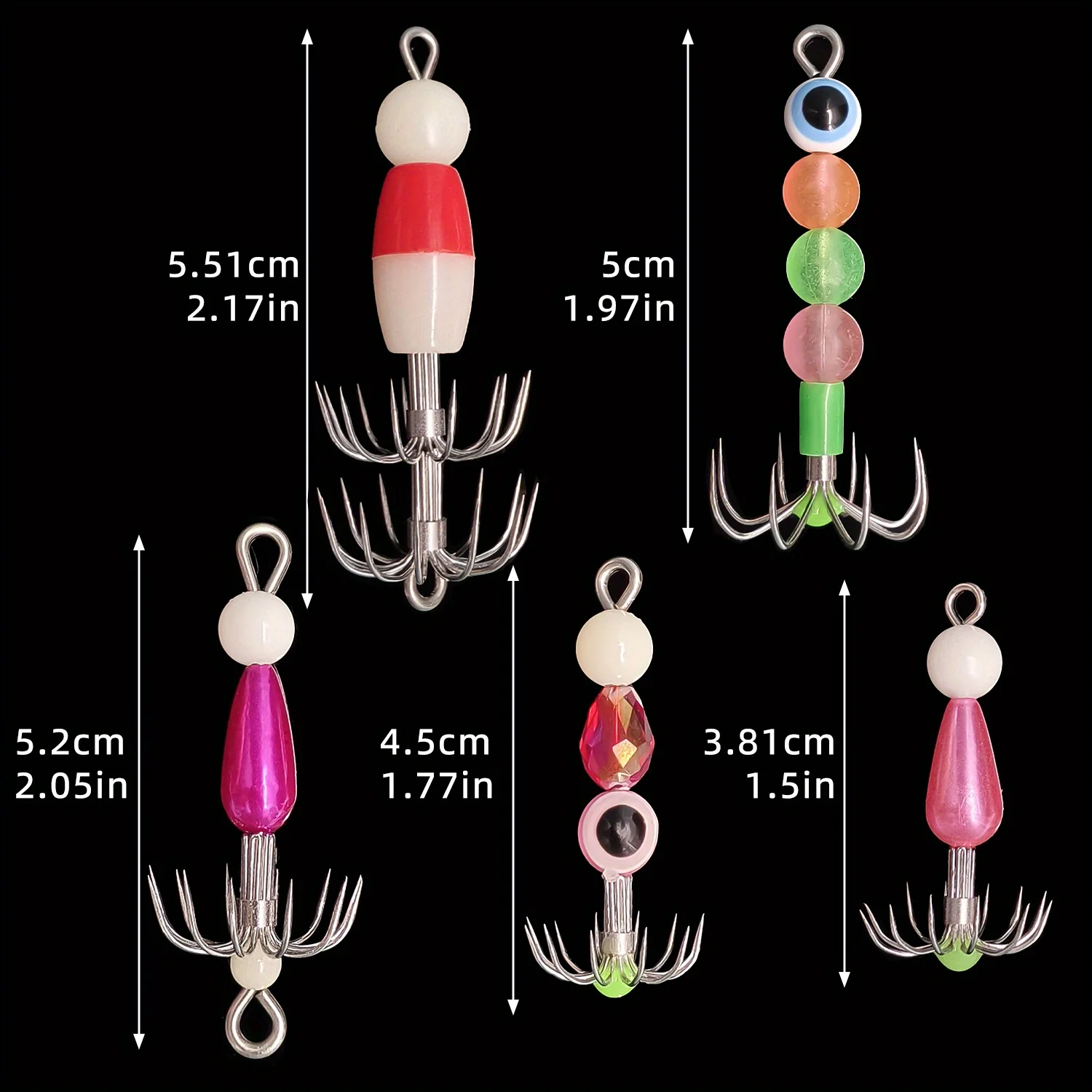 ANFS 2pcs/5pcs Glow Squid Jig Hooks Kit, Luminous Squid Jigs Lure Fishing Cuttlefish Sleeve Artificial Baits with Tackle Box