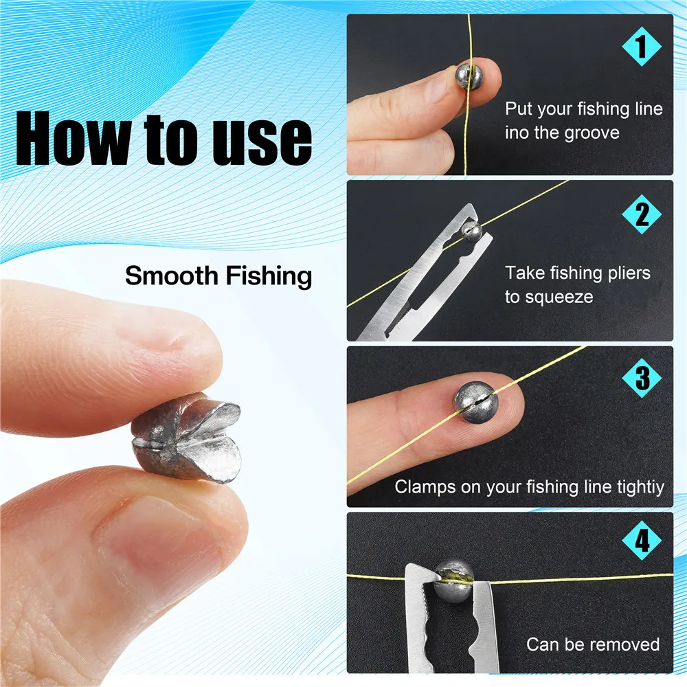 50/100Pcs Removable Split Shot Fishing Weights Sinker Clip On Weights Round Fishing Egg weights Bass lure Fishing Accessories
