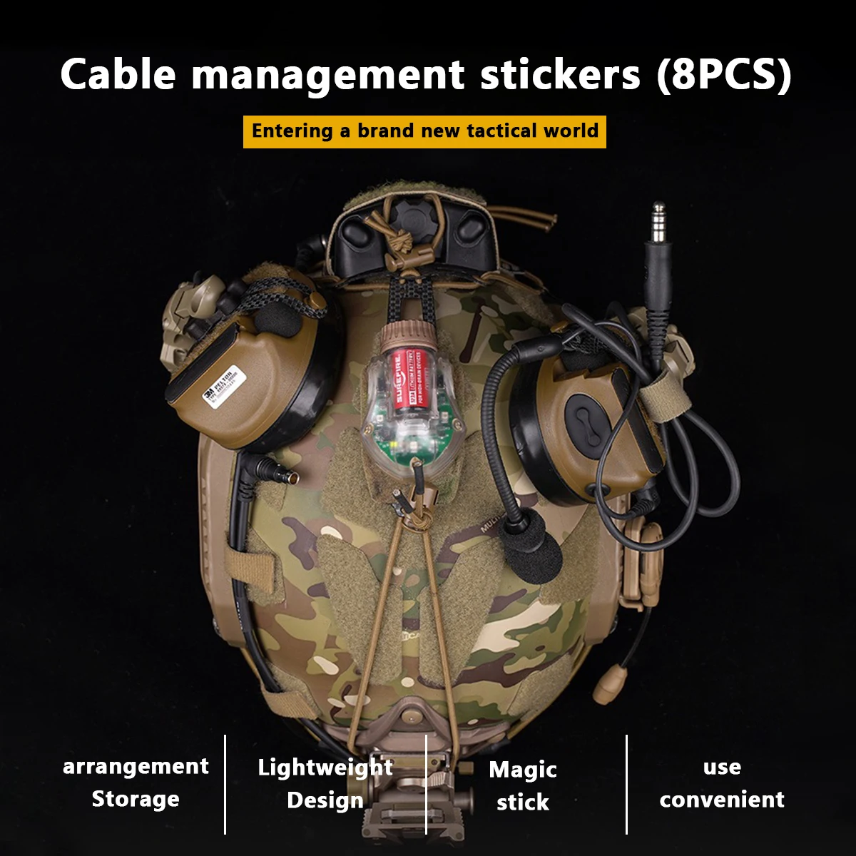 Tactical 8PCS Helmet Cable Management Kits NVG Comms Wires Cord Collected Organizer Hook&Loop Straps Hunting Airsoft Accessories