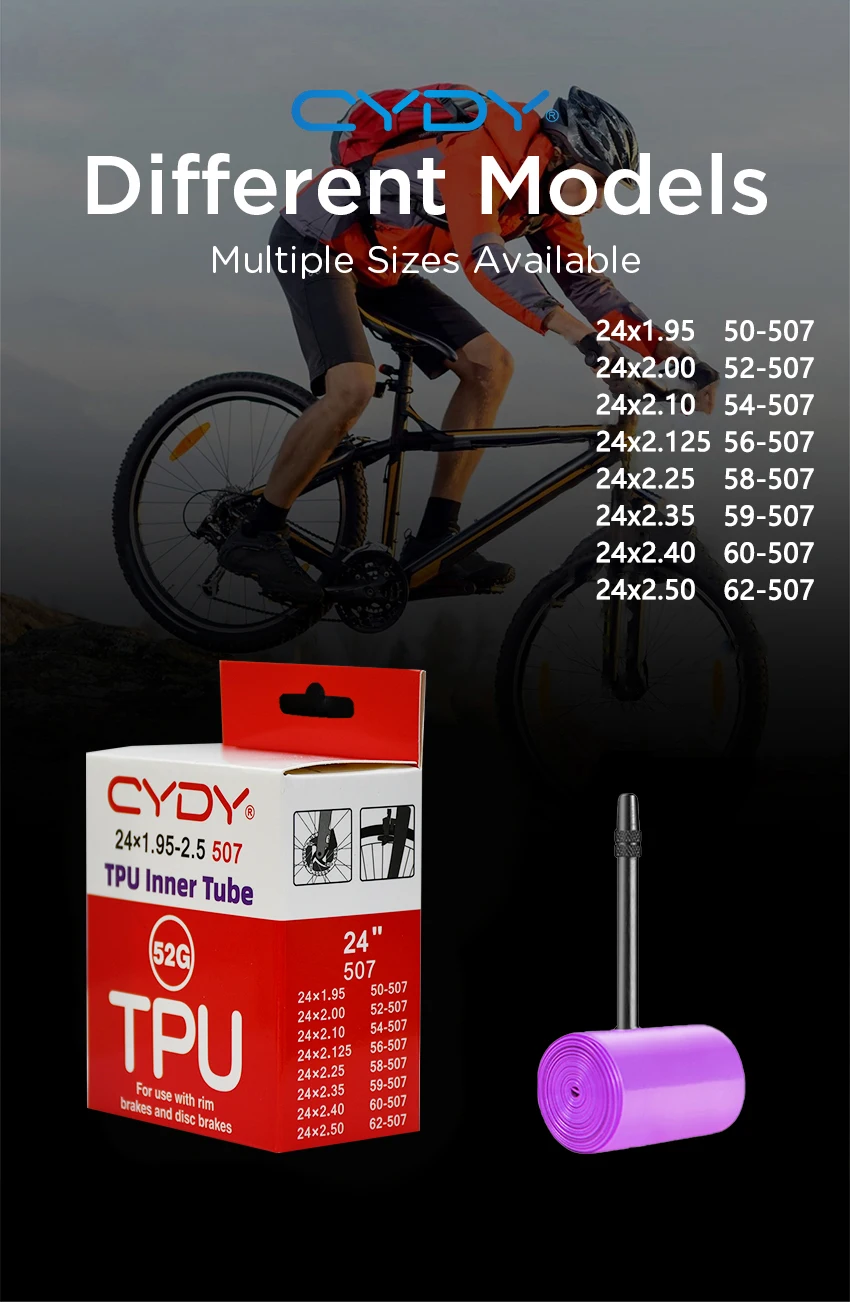 CYDY TPU Bicycle Inner Tube Camer 24" 507 24x1.95 2.0 2.125 2.25 2.35 2.4 2.5 Inch Valve 45mm BMX Bike Tire Pneu Cycling Tyre