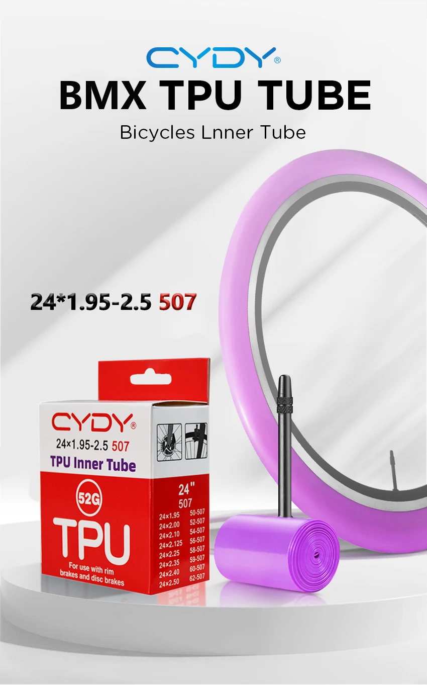 CYDY TPU Bicycle Inner Tube Camer 24" 507 24x1.95 2.0 2.125 2.25 2.35 2.4 2.5 Inch Valve 45mm BMX Bike Tire Pneu Cycling Tyre