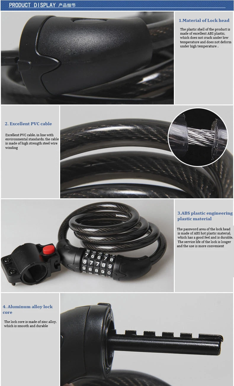 Bicycle Locks Anti-theft Mtb Bike Steel Wire Padlock 4Digit Password Electric Scooter Motorcycle Locks MTB Bicycle Accessories