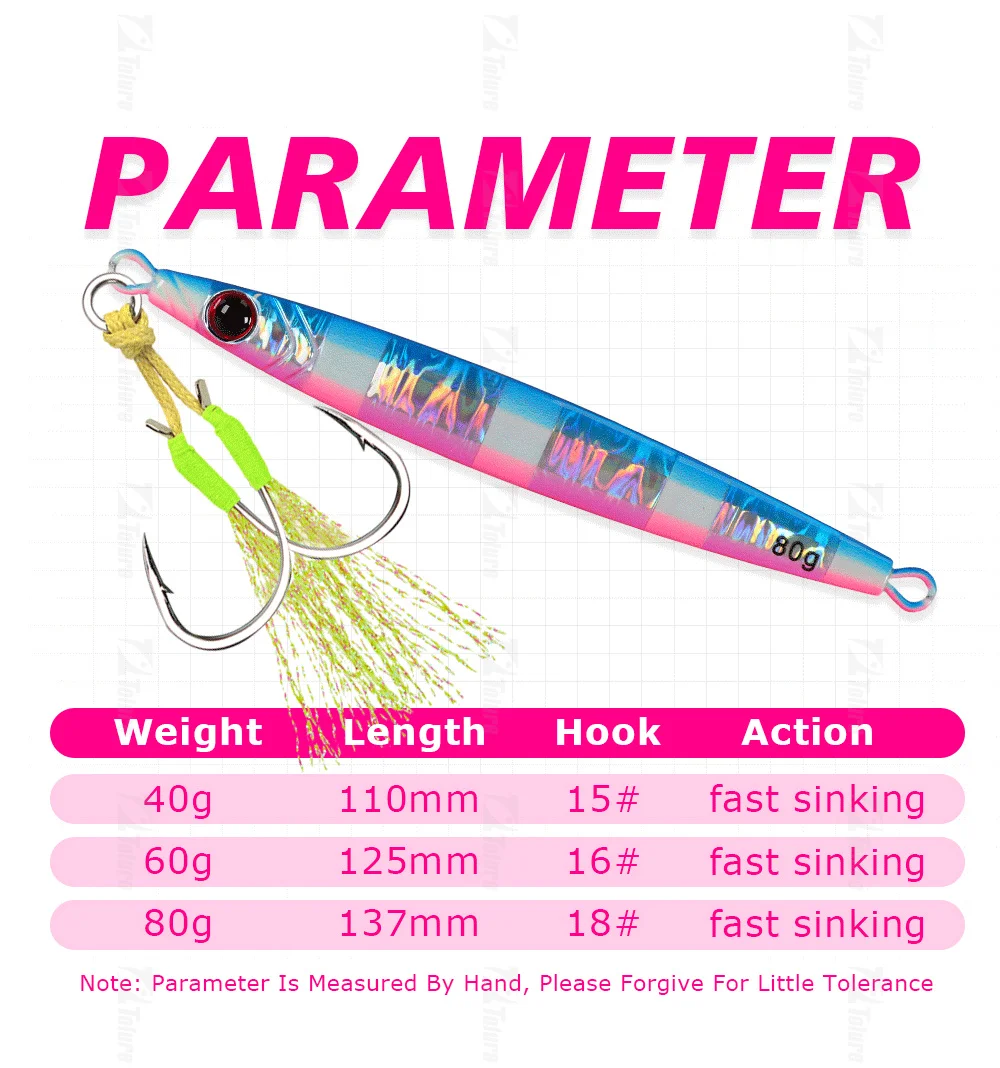 TOLU 2024 New 40g/60g/80g Fast Sinking Jigging Fishing Lure Laser Paper Coating Luminous Jig Lure Sea Fishing Trolling Jigging