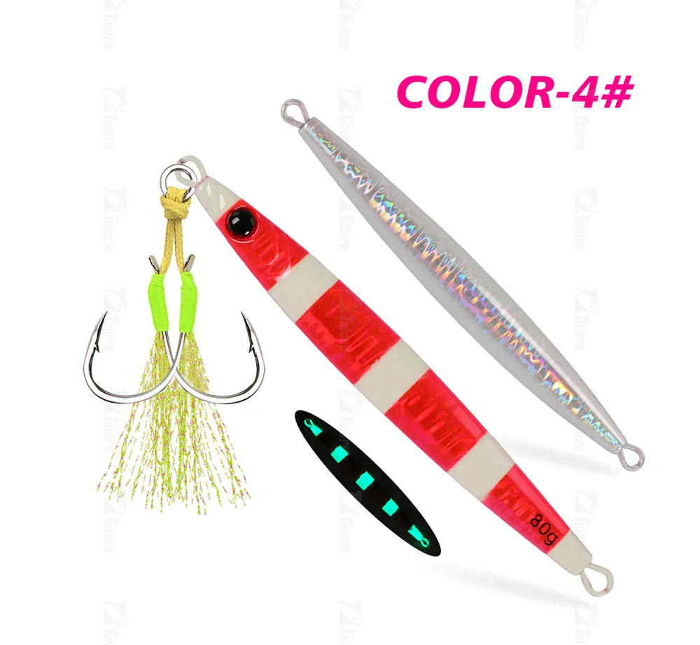 TOLU 2024 New 40g/60g/80g Fast Sinking Jigging Fishing Lure Laser Paper Coating Luminous Jig Lure Sea Fishing Trolling Jigging