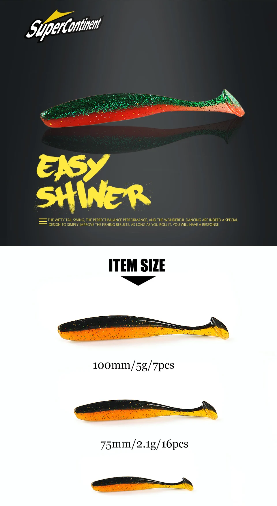 Supercontinent A shiner 5cm 7.5cm 10cm Fishing Lures soft Artificial Bait easy for hooking up big pike T tail Shad