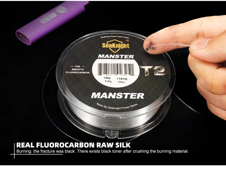 SeaKnight Brand MANSTER T2 Series 100% Fluorocarbon Fishing Line 100M, Carbon Fiber Line 3-35LB Upgrade Sinking Line Sea Fishing