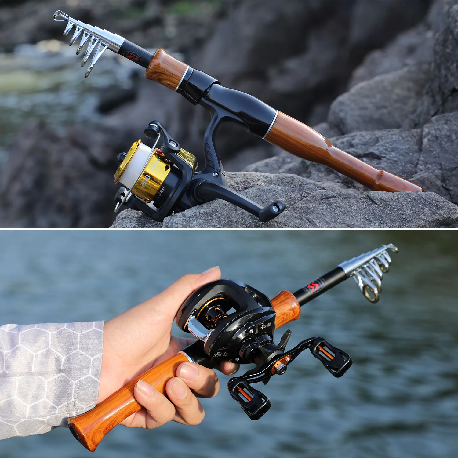 Sougayilang Telescopic Fishing Rod 1.6M Spinning Casting Role Lightweight Portable And Durable Cork Handle Travel Fishing Rod