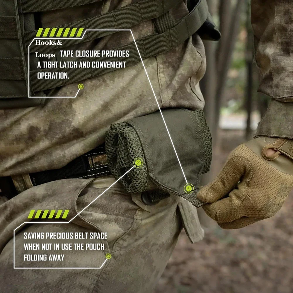 Tactical Molle Dump Pouch Outdoor Roll-Up Drawstring Magazine Utility Folding Waist Bag Mesh Foldable Sport Hunting EDC Pocket