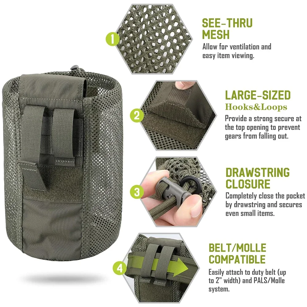 Tactical Molle Dump Pouch Outdoor Roll-Up Drawstring Magazine Utility Folding Waist Bag Mesh Foldable Sport Hunting EDC Pocket