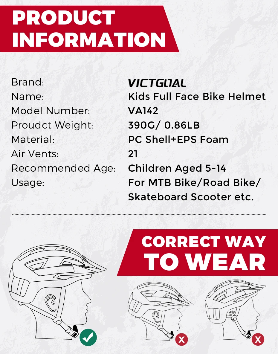VICTGOAL Kids Detachable Full Face Bicycle Helmet Child Sports Safety Cycling Protection for Balance Bike Roller Skating Caps