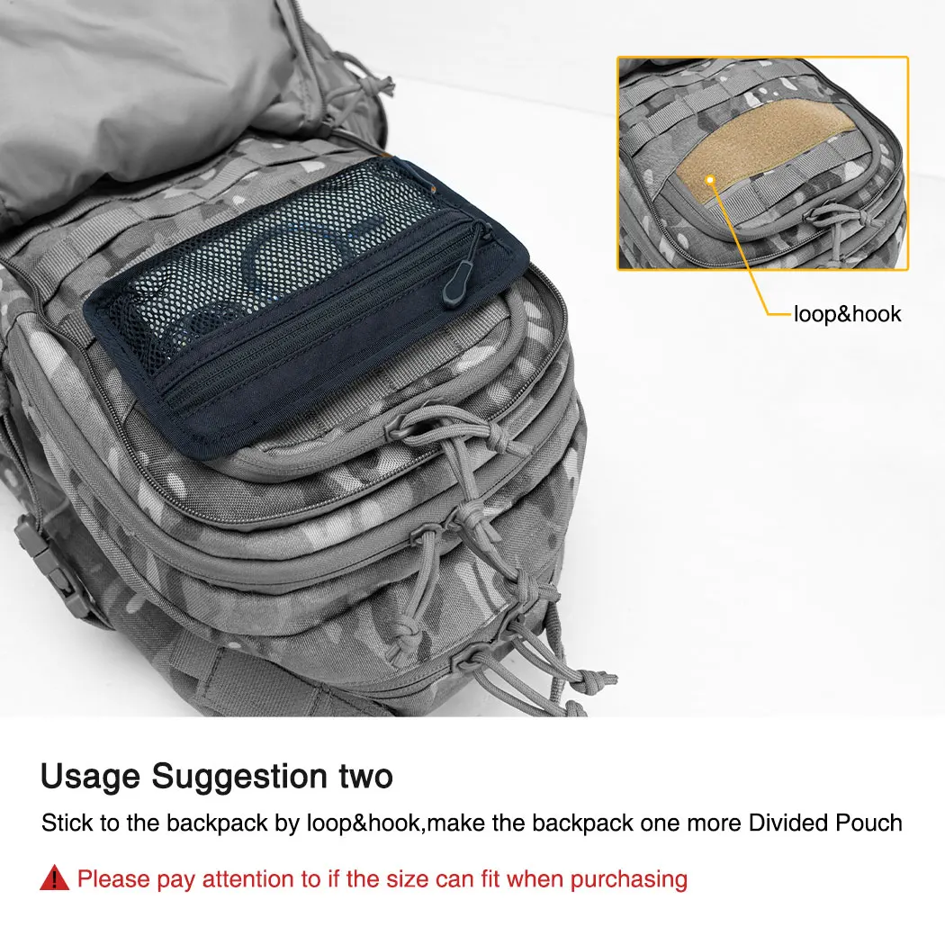 IDOGEAR Tactical Mesh Pouch Insert Modular Bag Compartment Utility Organizer Admin Pouch EDC Net Pocket w/ Hook Fasteners 35112