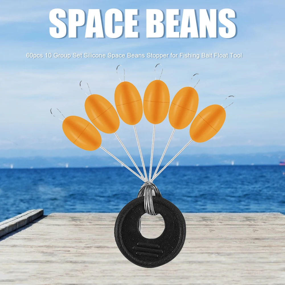 60pcs 10 Group Set Big Rubber Space Beans Carp Fly Fish Rubber Oval Stopper Float Fishing Carp Stopper Bobber Olive Tools
