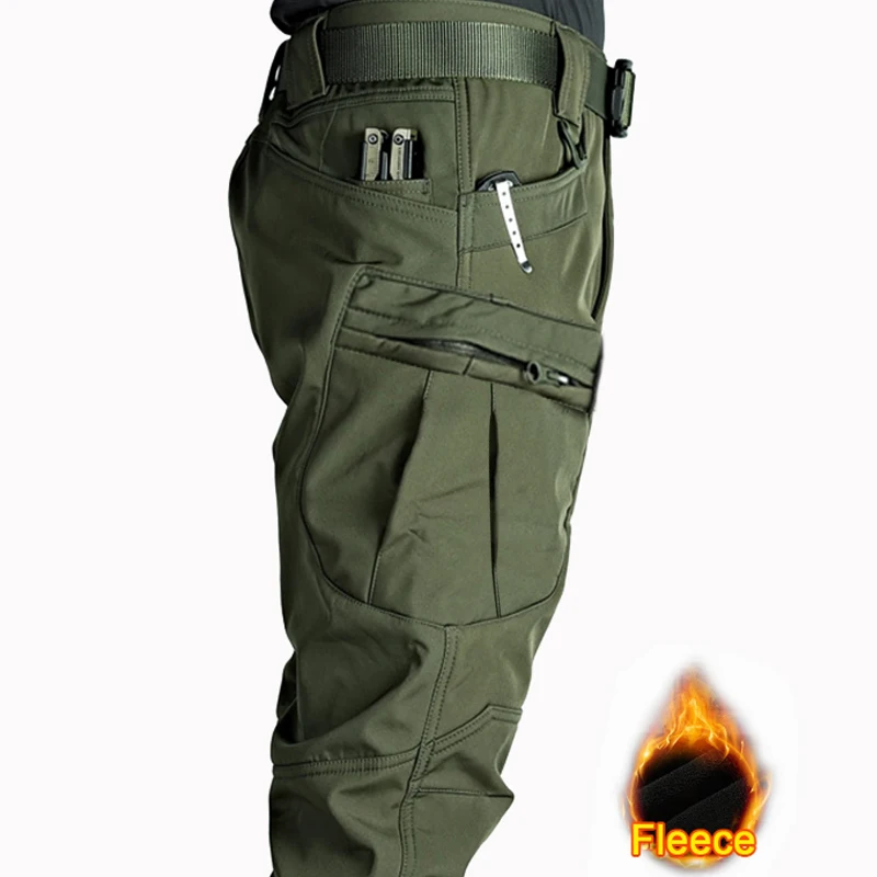 Men's Winter Autumn Softshell Fleece Tactical Pants Military Combat Waterproof Thermal Hiking Camping Climbing Hunting Trousers