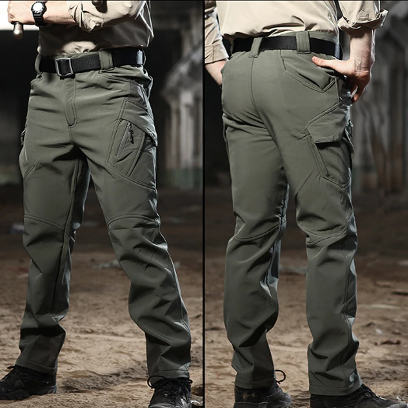 Men's Winter Autumn Softshell Fleece Tactical Pants Military Combat Waterproof Thermal Hiking Camping Climbing Hunting Trousers