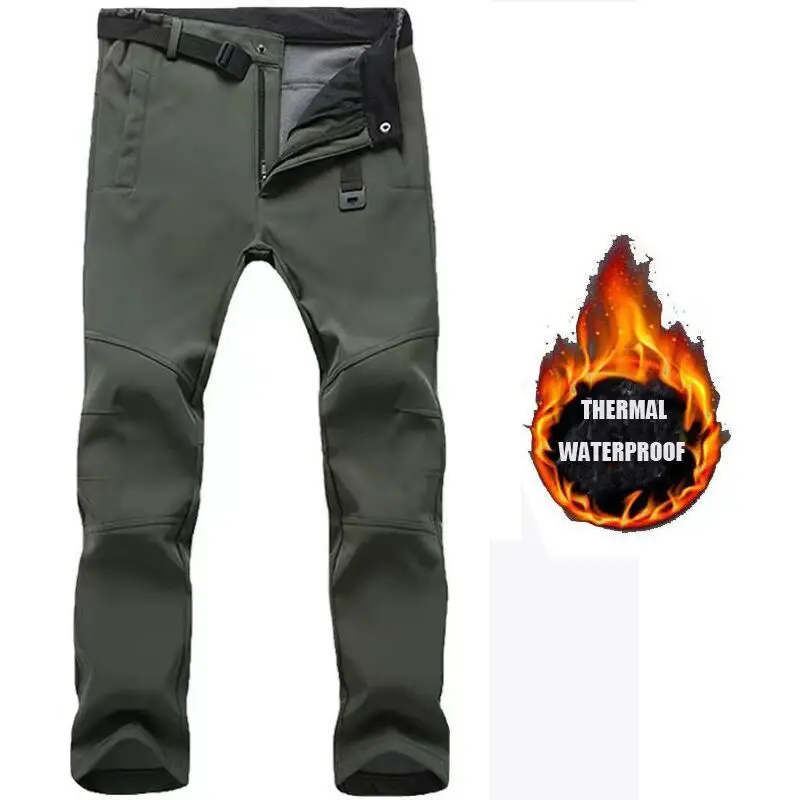 Men's Winter Autumn Softshell Fleece Tactical Pants Military Combat Waterproof Thermal Hiking Camping Climbing Hunting Trousers