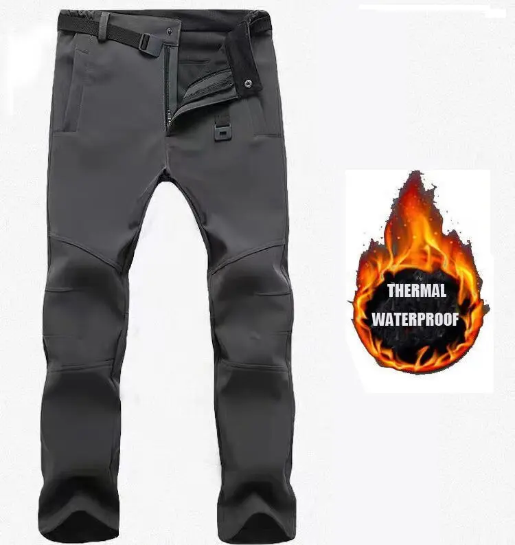 Men's Winter Autumn Softshell Fleece Tactical Pants Military Combat Waterproof Thermal Hiking Camping Climbing Hunting Trousers