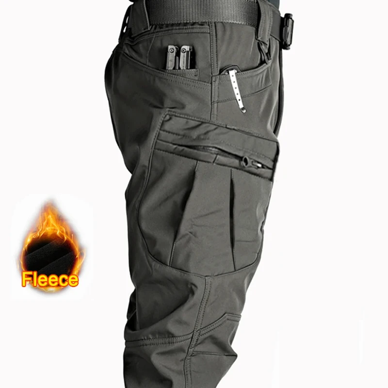 Men's Winter Autumn Softshell Fleece Tactical Pants Military Combat Waterproof Thermal Hiking Camping Climbing Hunting Trousers