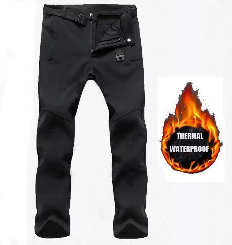 Men's Winter Autumn Softshell Fleece Tactical Pants Military Combat Waterproof Thermal Hiking Camping Climbing Hunting Trousers