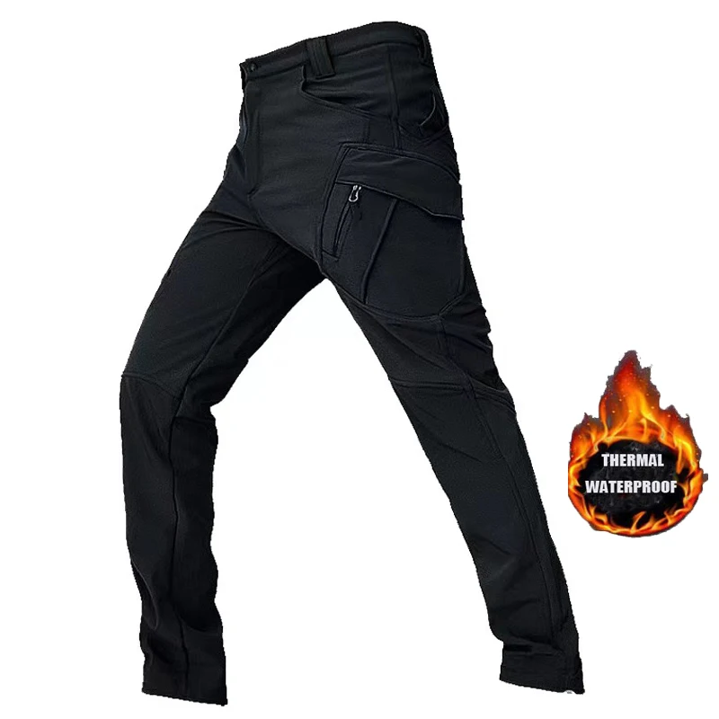 Men's Winter Autumn Softshell Fleece Tactical Pants Military Combat Waterproof Thermal Hiking Camping Climbing Hunting Trousers