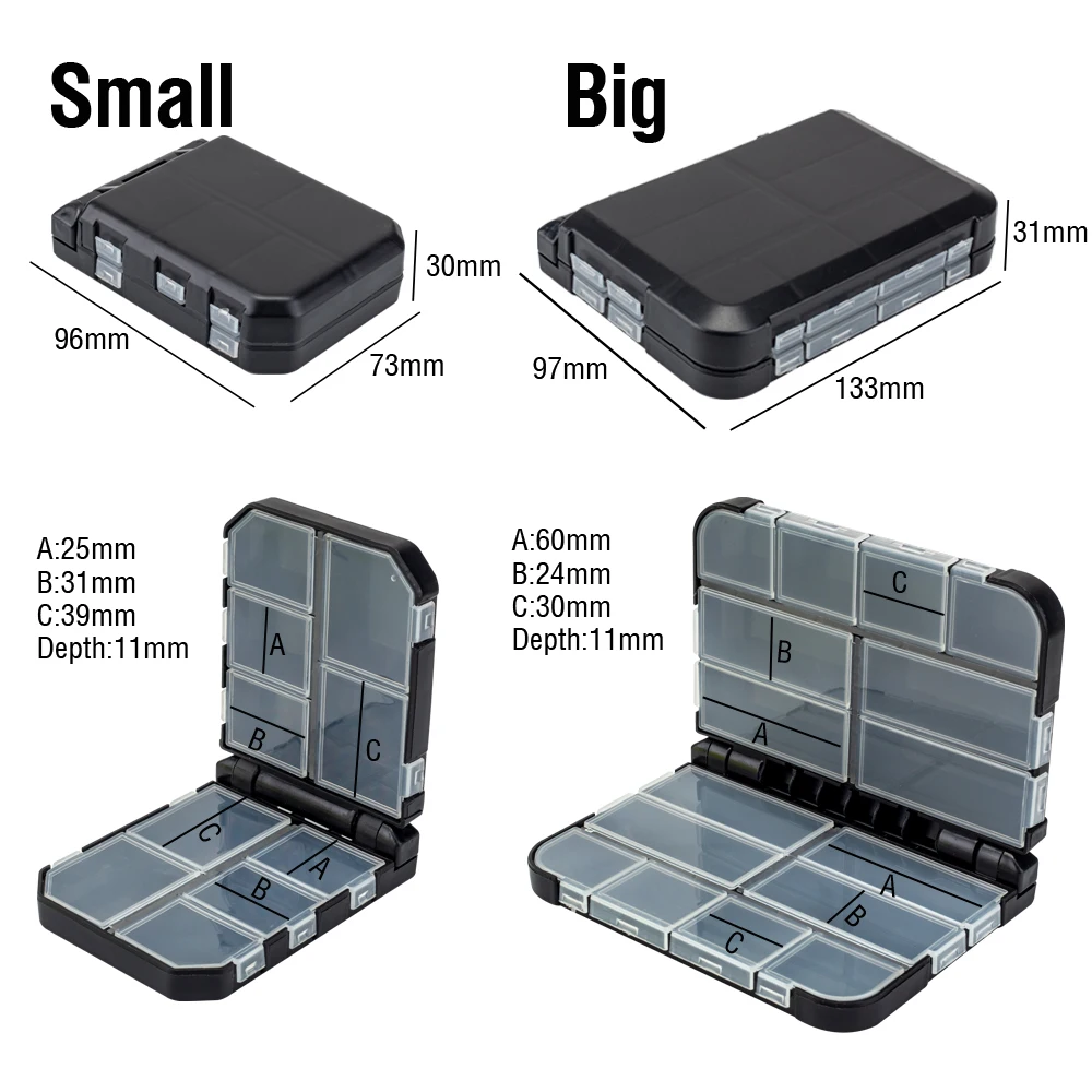 Double-Layer Fishing Tackle Box (10/16 Compartments) - Portable Mini Storage Case for Hooks, Jigs, Swivels, Sinkers