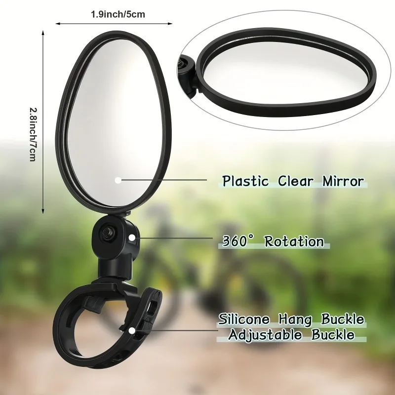 1/2PCS Bike Mirrors, Acrylic Convex Oval Rearview for Cycling360° Rotatable Shockproof Handlebar Mount Mirrors for Mountain &
