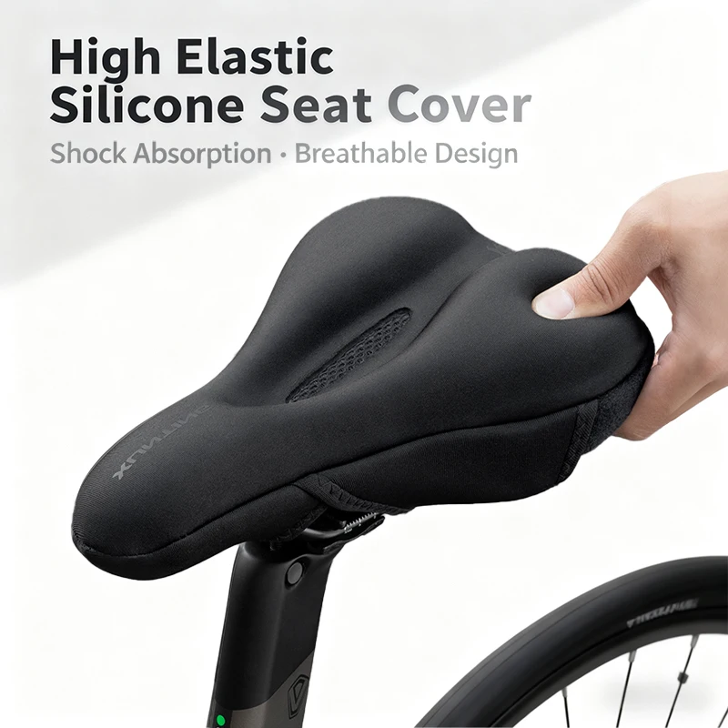 Silicone & Memory Foam Bike Seat Cover, Shock-Absorbing Anti-Slip Cushion, Magic Tape & Drawstring Options for Comfort Riding