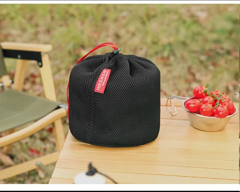 Hikeman Portable Set Pot Storage Bag Ultra Light Mesh Fabric Tableware Breathable Drawstring Buckle Bundle Mouth Handbag Outdoor