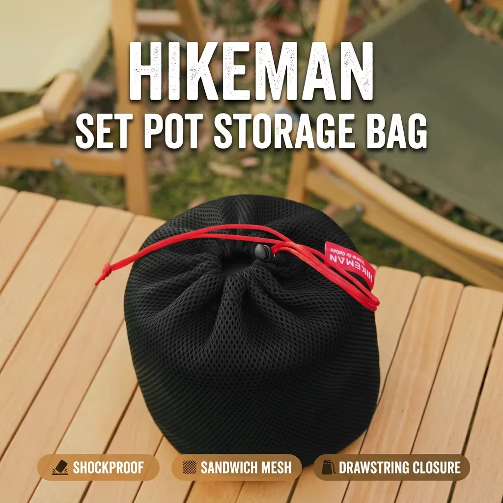 Hikeman Portable Set Pot Storage Bag Ultra Light Mesh Fabric Tableware Breathable Drawstring Buckle Bundle Mouth Handbag Outdoor