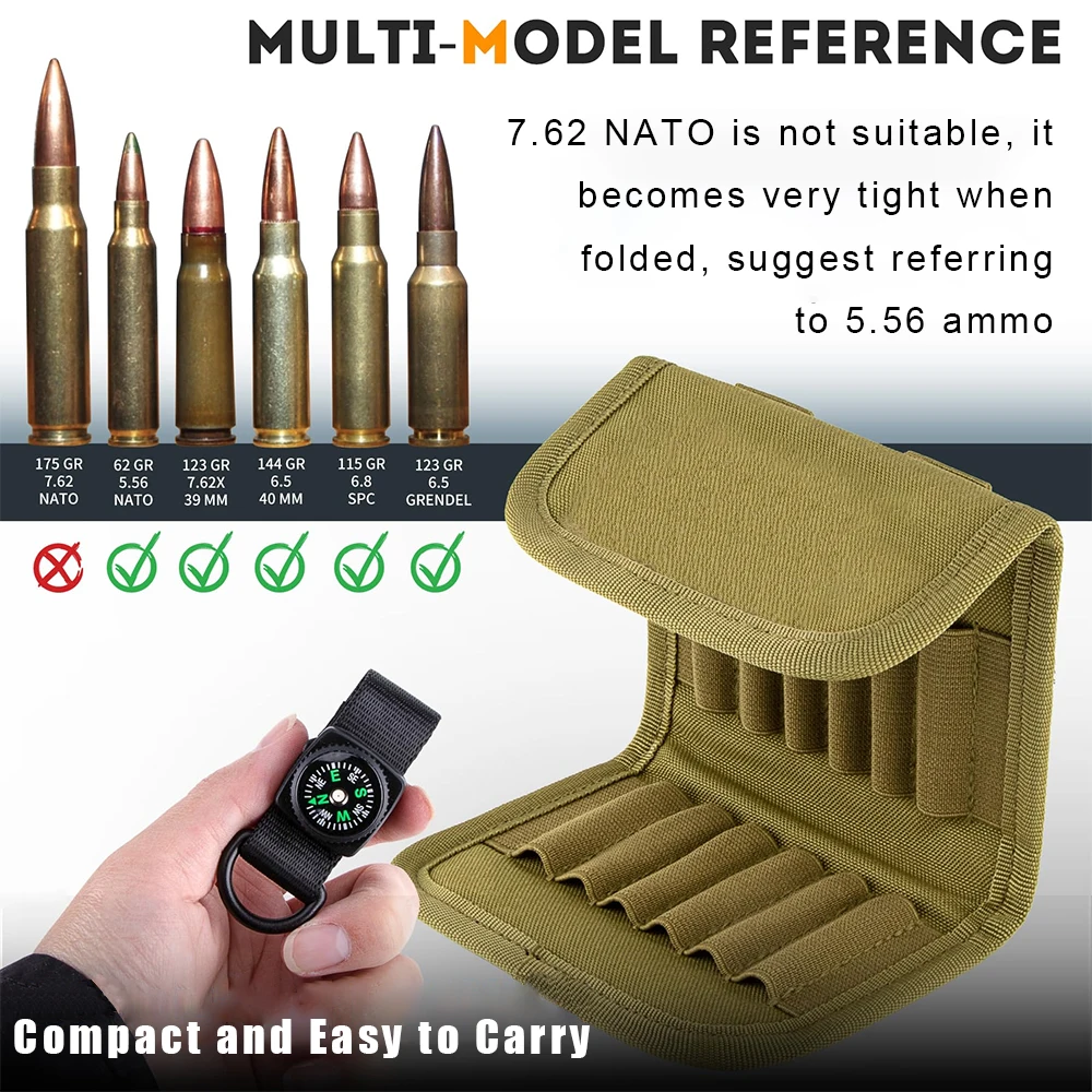 12/14 Rounds Tactical Rifle Ammo Pouch Buttstock Shell Holder Cartridge Carrier Utility Bullet Bandolier Carrier for .223/.30Cal