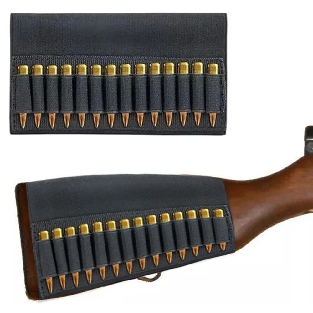 12/14 Rounds Tactical Rifle Ammo Pouch Buttstock Shell Holder Cartridge Carrier Utility Bullet Bandolier Carrier for .223/.30Cal