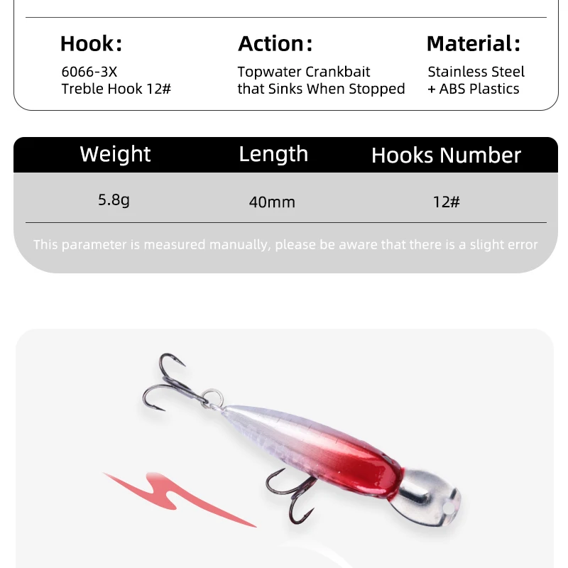 OUTKIT 2025 New Micro Sinking Minnow 40mm/5.8g Fishing Bait Artificial Pencil Lure Topwater Bait For Bass Trout Fishing Lures