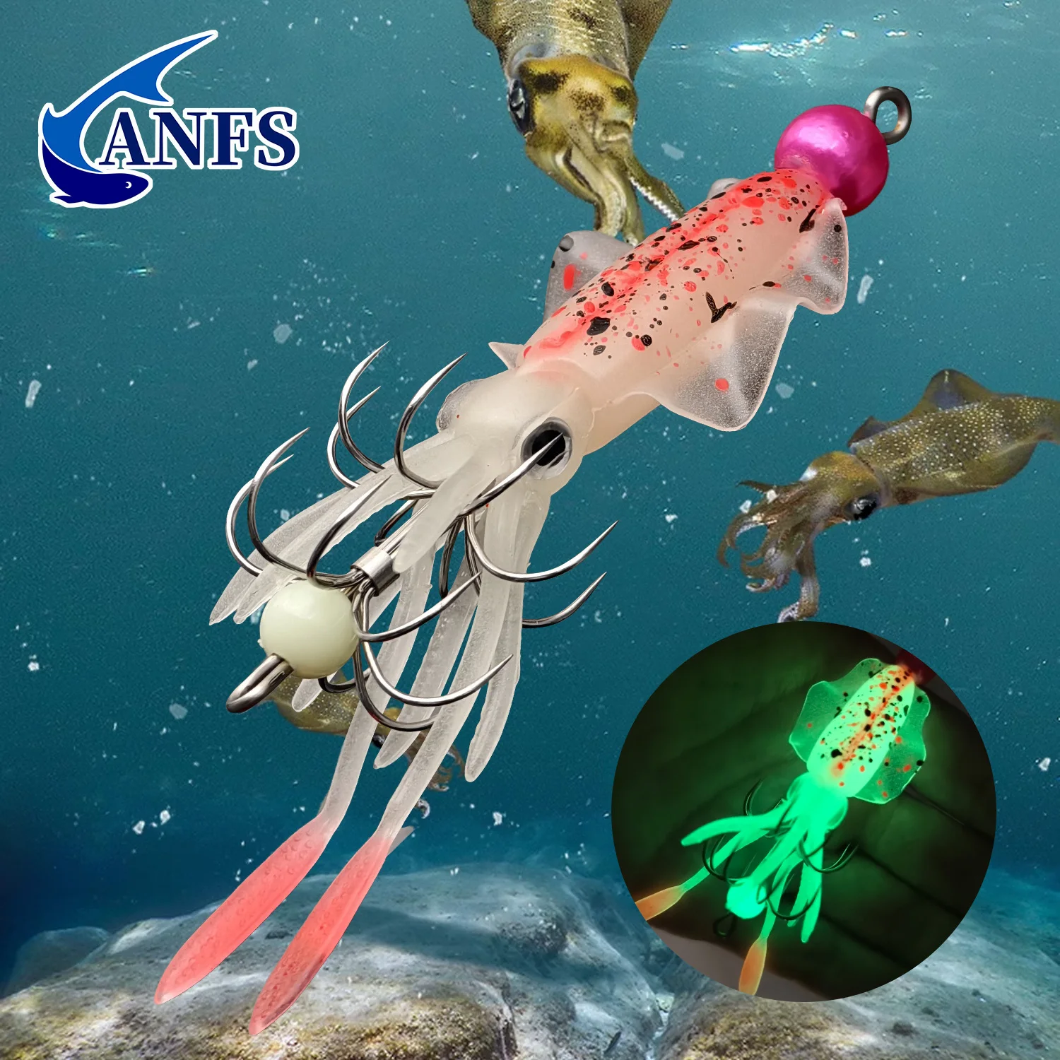 ANFS 3pcs Squid Bait Kit- Ideal for Night Fishing, Squid Fishing Lures ,Amazing Fishing Gift for Angler.