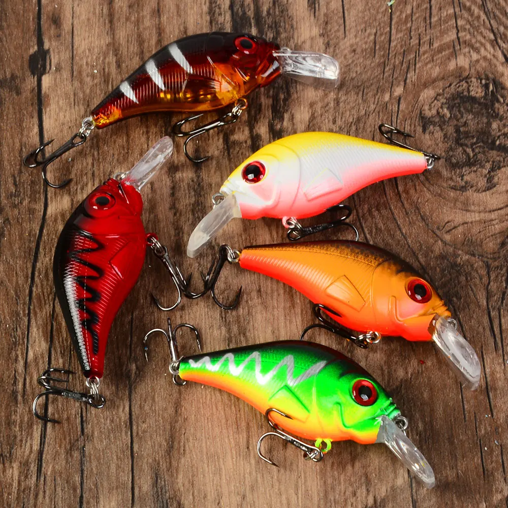 5pcs Crankbaits Bait Fishing Lure Floating Wobbler Crank Jerkbait Bass Swimbait Treble Hooks Swim Hard