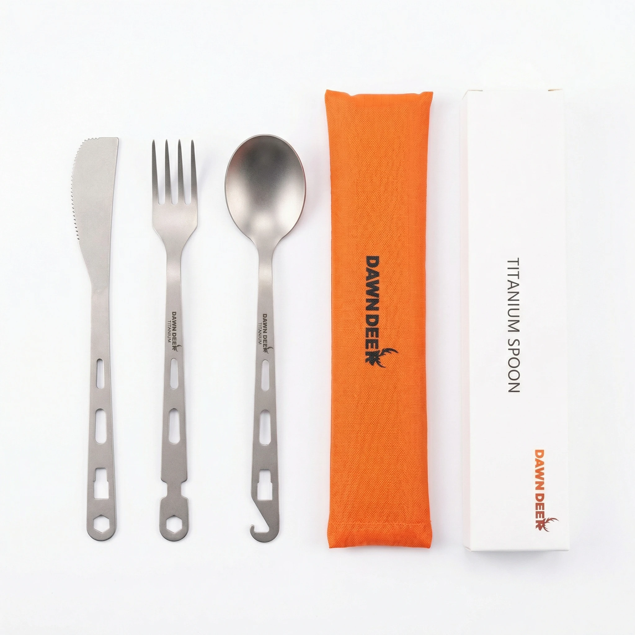 3-in-1 Titanium Ultra-Light Cutlery Set Multifunctional Portable Food Topper Cutlery with Beer Open Design Titanium Spoon