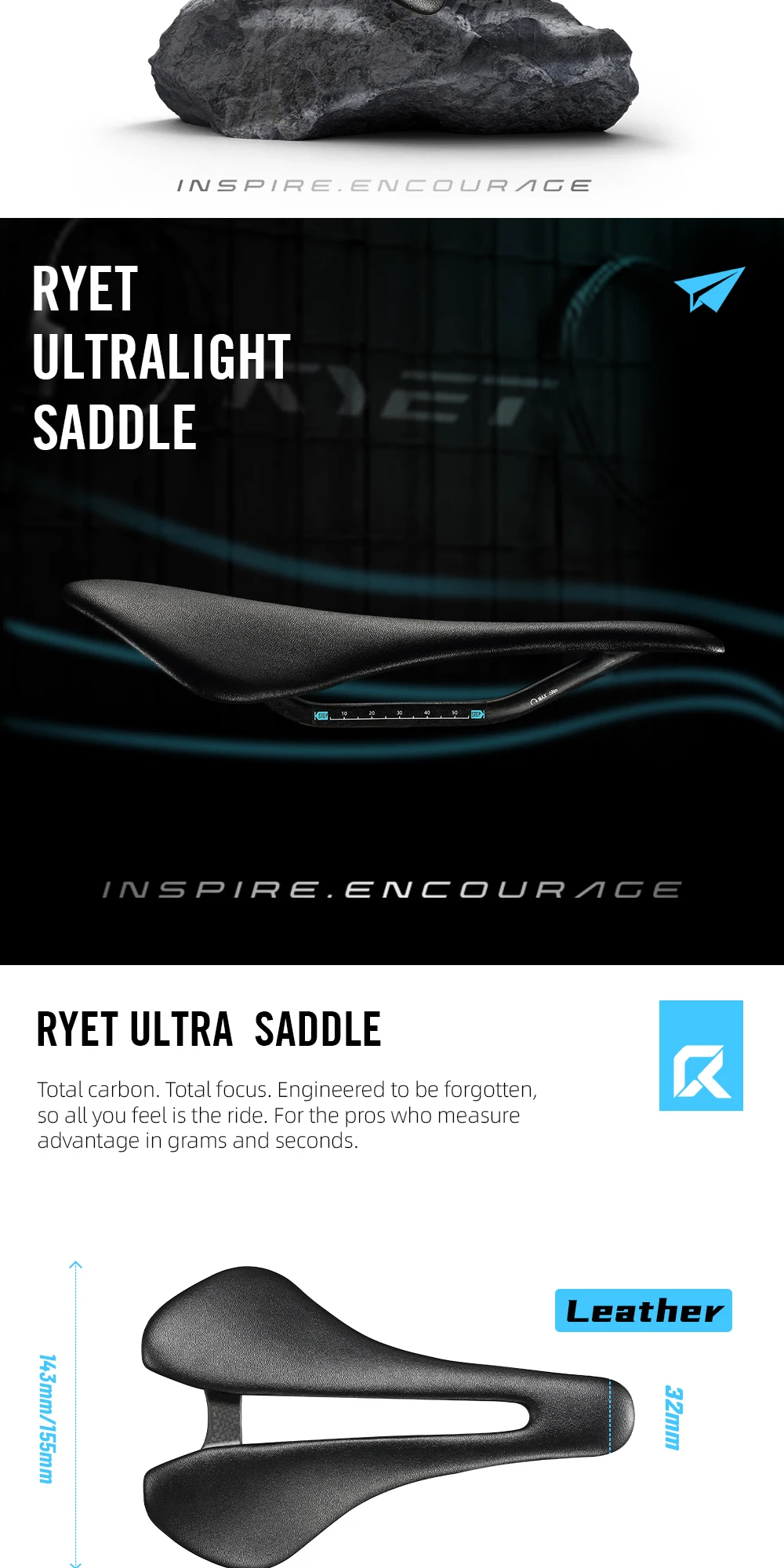 RYET Full Carbon Bicycle Saddle Ultralight 81g/87g Leather Top 7x9mm Carbon Rails 143/155mm for Road MTB Gravel Bike Accessory